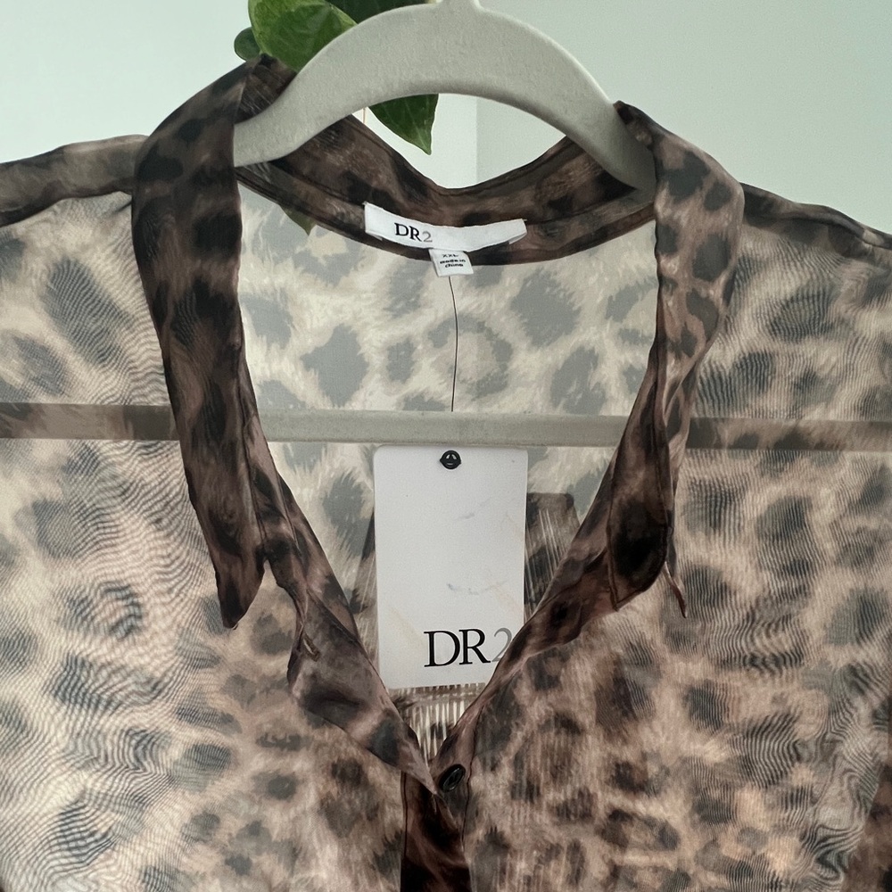 DR2 Sheer Animal Print Button Up Blouse